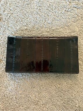Genuine Eel Skin Long Wallet Dark Brown Made in Korea